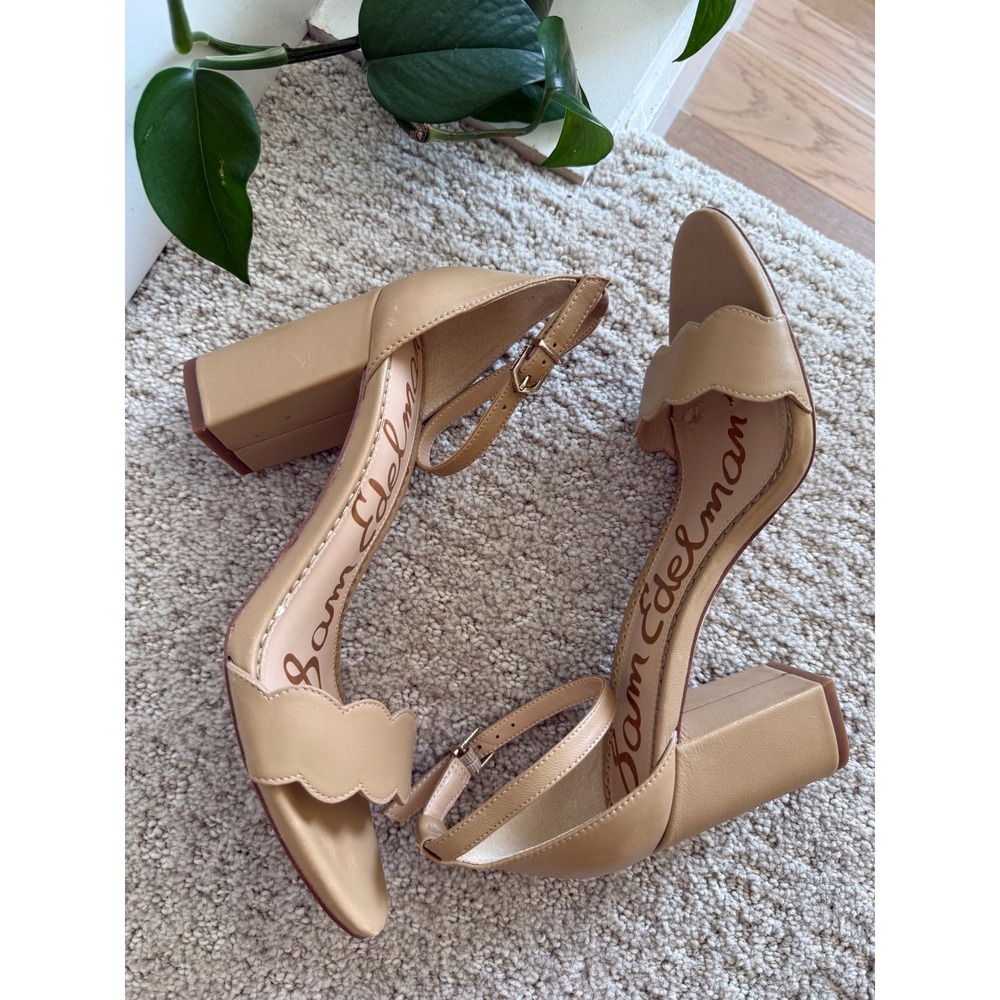 Sam Edelman Odila Heeled Sandals Women 7.5 Scalloped Ankle Strap Leather - Picture 2 of 10
